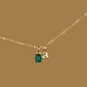 18K Gold Emerald & Custom Initial Necklace