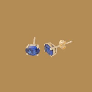 18K Gold Natural Oval Sapphire Stud Earrings