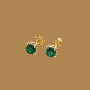 18K Gold Round Emerald Stud Earrings