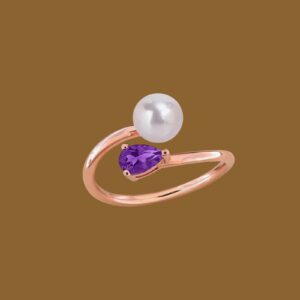 18K Rose Gold Pearl & Amethyst Ring