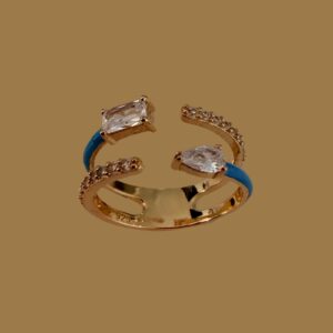 Gold-Plated Blue Enamel Adjustable Ring