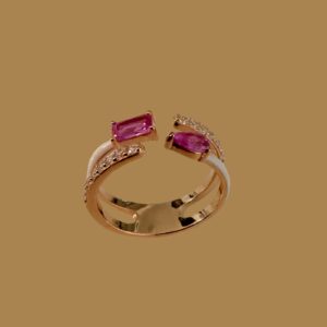 Gold-Plated White Enamel & Pink Gemstone Ring