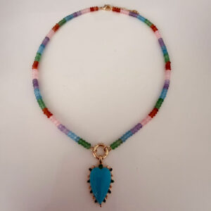 18K Gold Colorful Beaded Heart Necklace