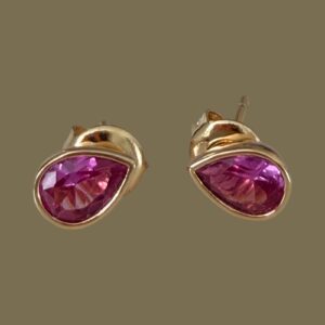 Pink Gemstone Gold-Plated Earrings