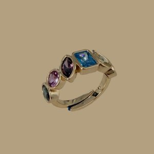 18K Gold Multi-Gemstone Adjustable Ring