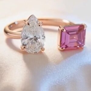 18K Gold Pear Diamond & Pink Gemstone Ring